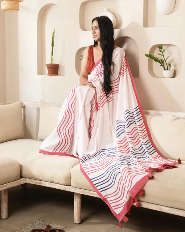 Baby_Pink_Cotton_Waves_H_Block_Printed_Mul_Saree_With_Tassels_For_Women